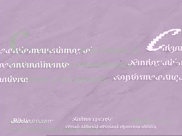 Chegue a ti o meu clamor, ó Senhor; dá-me entendimento conforme a tua palavra.