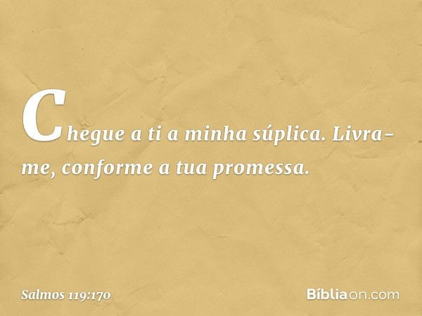 Chegue a ti a minha súplica.
Livra-me, conforme a tua promessa. -- Salmo 119:170