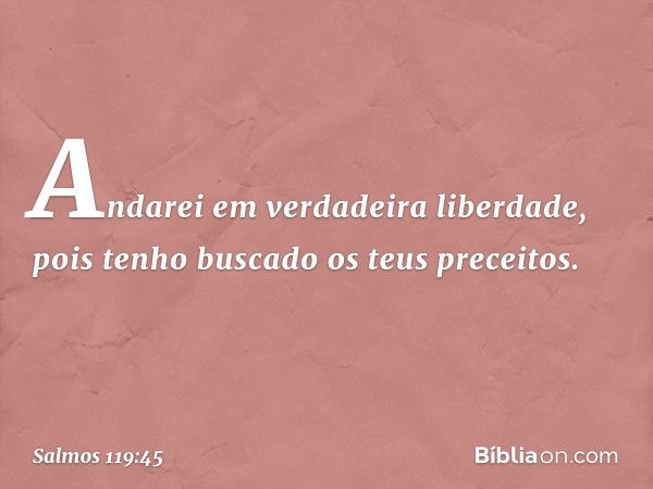 Andarei em verdadeira liberdade,
pois tenho buscado os teus preceitos. -- Salmo 119:45