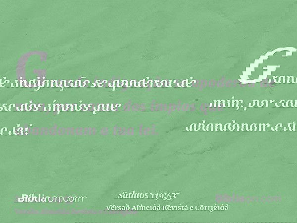 Grande indignação se apoderou de mim, por causa dos ímpios que abandonam a tua lei.