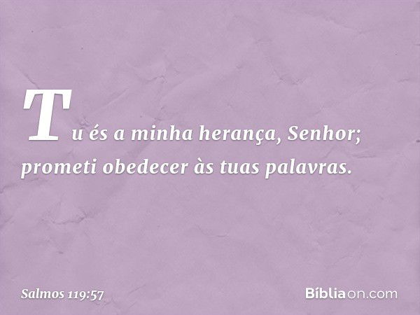 Tu és a minha herança, Senhor;
prometi obedecer às tuas palavras. -- Salmo 119:57