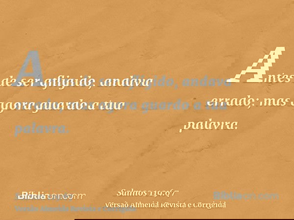 Antes de ser afligido, andava errado; mas agora guardo a tua palavra.