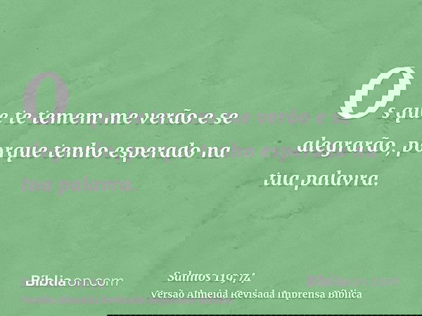 Os que te temem me verão e se alegrarão, porque tenho esperado na tua palavra.