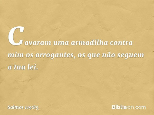 Cavaram uma armadilha contra mim
os arrogantes,
os que não seguem a tua lei. -- Salmo 119:85