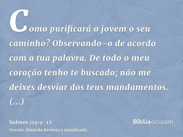 Como purificará o jovem o seu caminho? Observando-o de acordo com a tua palavra.De todo o meu coração tenho te buscado; não me deixes desviar dos teus mandament