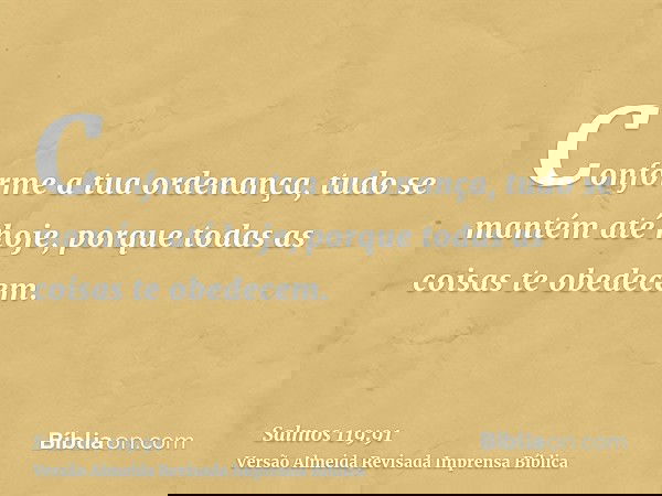 Conforme a tua ordenança, tudo se mantém até hoje, porque todas as coisas te obedecem.