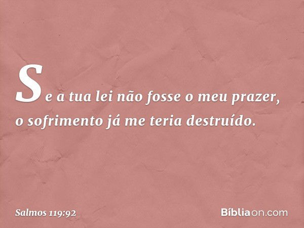 Se a tua lei não fosse o meu prazer,
o sofrimento já me teria destruído. -- Salmo 119:92