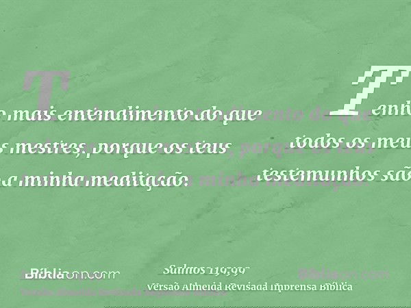 Tenho mais entendimento do que todos os meus mestres, porque os teus testemunhos são a minha meditação.