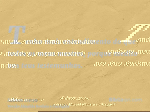 Tenho mais entendimento do que todos os meus mestres, porque medito nos teus testemunhos.