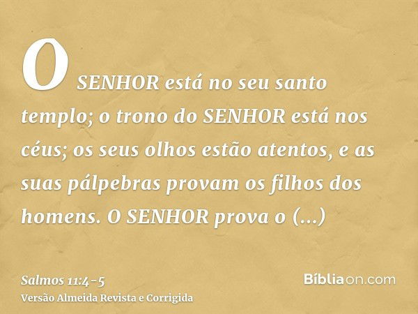 O SENHOR está no seu santo templo; o trono do SENHOR está nos céus; os seus olhos estão atentos, e as suas pálpebras provam os filhos dos homens.O SENHOR prova 