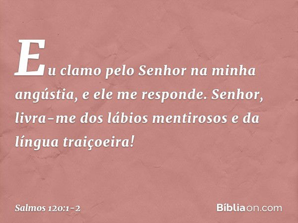 Eu clamo pelo Senhor na minha angústia,
e ele me responde. Senhor, livra-me dos lábios mentirosos
e da língua traiçoeira! -- Salmo 120:1-2