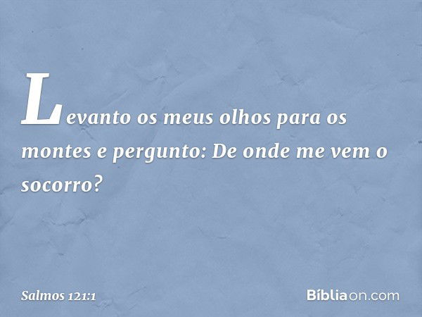 Levanto os meus olhos para os montes
e pergunto:
De onde me vem o socorro? -- Salmo 121:1