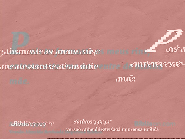 Pois tu formaste os meus rins; entreteceste-me no ventre de minha mãe.