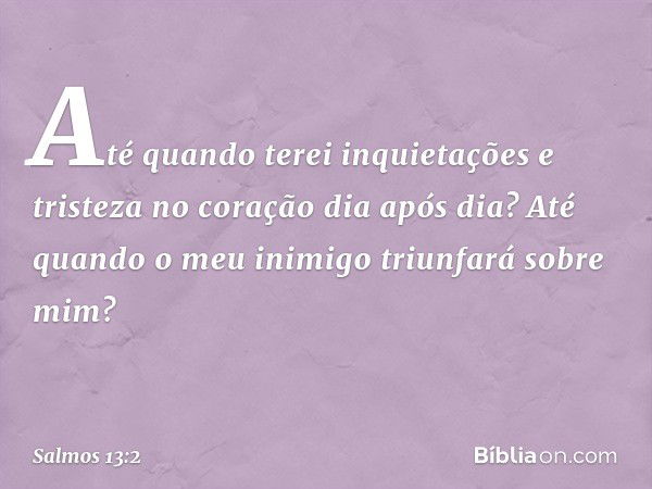 Até quando terei inquietações
e tristeza no coração dia após dia?
Até quando o meu inimigo triunfará sobre mim? -- Salmo 13:2