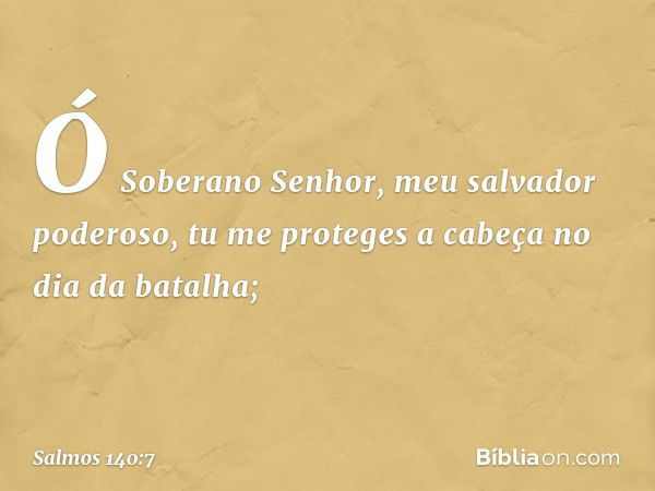 Ó Soberano Senhor, meu salvador poderoso,
tu me proteges a cabeça no dia da batalha; -- Salmo 140:7