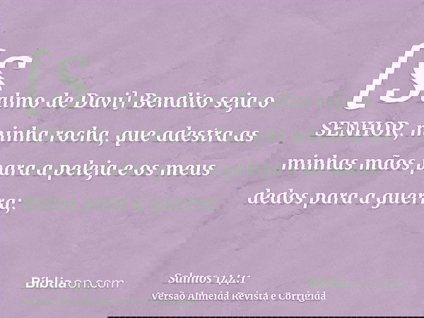 [Salmo de Davi] Bendito seja o SENHOR, minha rocha, que adestra as minhas mãos para a peleja e os meus dedos para a guerra;
