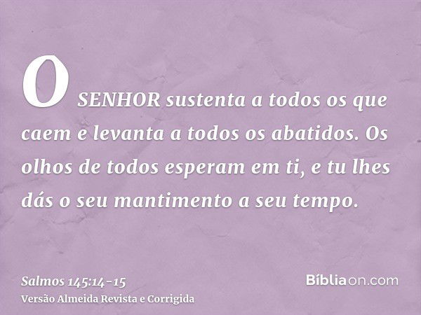 O SENHOR sustenta a todos os que caem e levanta a todos os abatidos.Os olhos de todos esperam em ti, e tu lhes dás o seu mantimento a seu tempo.