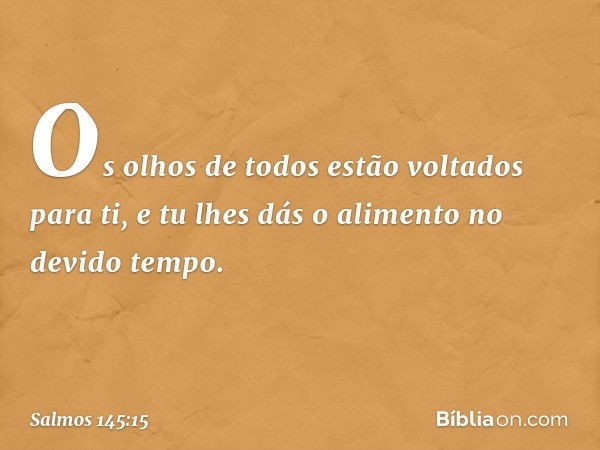 Os olhos de todos estão voltados para ti,
e tu lhes dás o alimento no devido tempo. -- Salmo 145:15