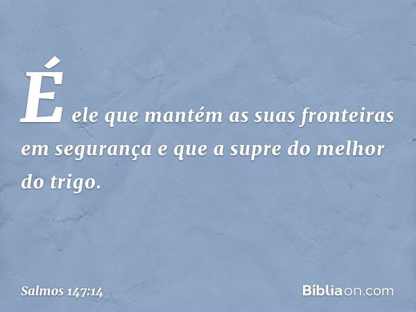 É ele que mantém as suas fronteiras
em segurança
e que a supre do melhor do trigo. -- Salmo 147:14