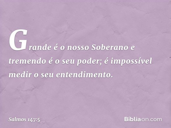 Grande é o nosso Soberano
e tremendo é o seu poder;
é impossível medir o seu entendimento. -- Salmo 147:5