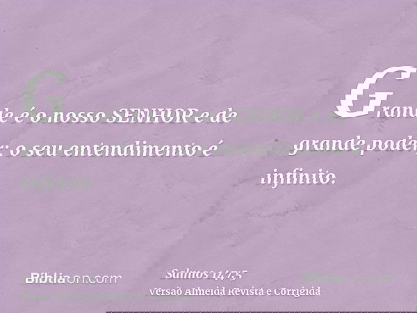 Grande é o nosso SENHOR e de grande poder; o seu entendimento é infinito.