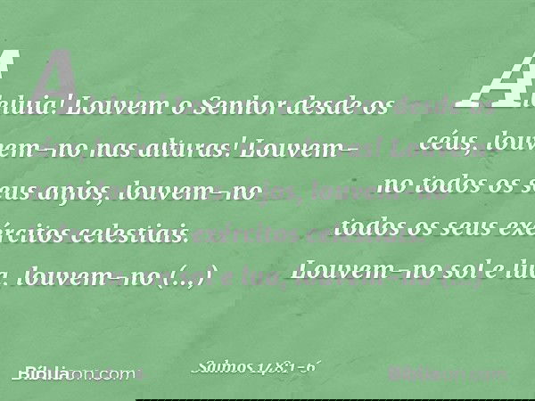 Aleluia!
Louvem o Senhor desde os céus,
louvem-no nas alturas! Louvem-no todos os seus anjos,
louvem-no todos os seus exércitos celestiais. Louvem-no sol e lua,