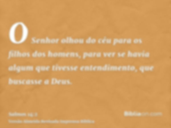 O Senhor olhou do céu para os filhos dos homens, para ver se havia algum que tivesse entendimento, que buscasse a Deus.