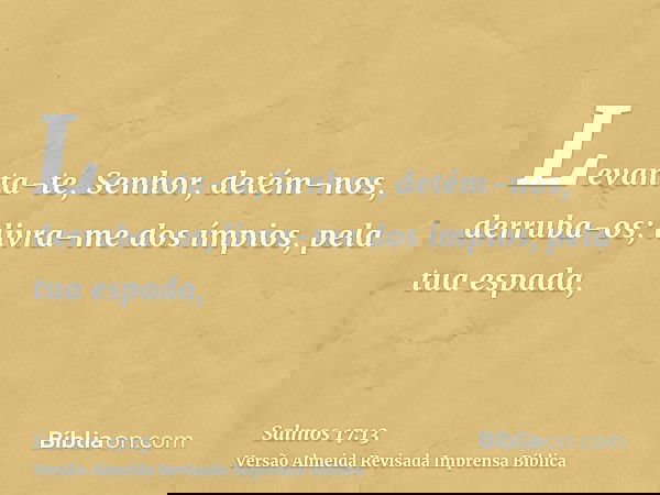 Levanta-te, Senhor, detém-nos, derruba-os; livra-me dos ímpios, pela tua espada,