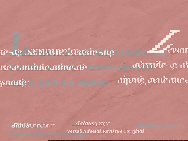 Levanta-te, SENHOR! Detém-no, derriba-o, livra a minha alma do ímpio, pela tua espada;