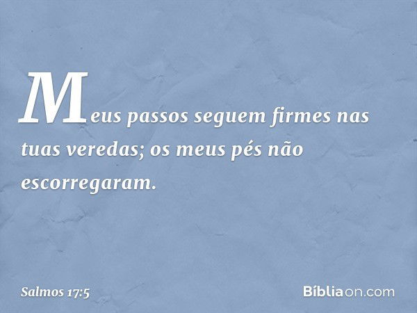 Meus passos seguem firmes nas tuas veredas;
os meus pés não escorregaram. -- Salmo 17:5