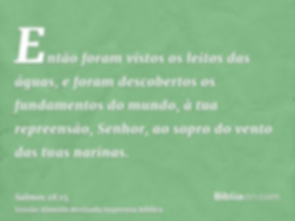 Então foram vistos os leitos das águas, e foram descobertos os fundamentos do mundo, à tua repreensão, Senhor, ao sopro do vento das tuas narinas.