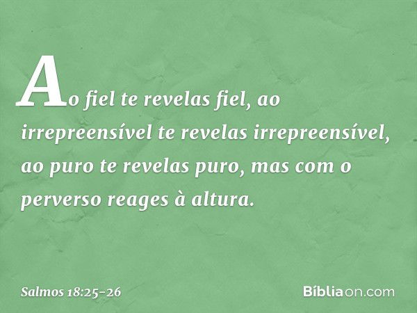 Ao fiel te revelas fiel,
ao irrepreensível te revelas irrepreensível, ao puro te revelas puro,
mas com o perverso reages à altura. -- Salmo 18:25-26