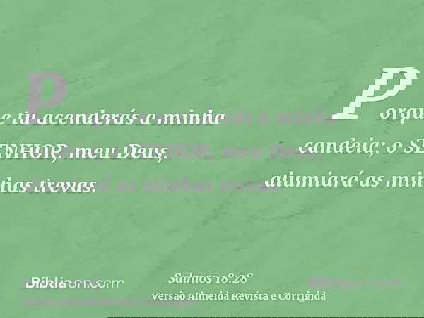 Porque tu acenderás a minha candeia; o SENHOR, meu Deus, alumiará as minhas trevas.