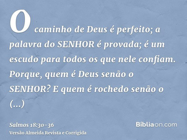 O caminho de Deus é perfeito; a palavra do SENHOR é provada; é um escudo para todos os que nele confiam.Porque, quem é Deus senão o SENHOR? E quem é rochedo sen