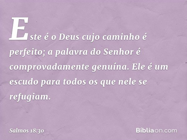 Este é o Deus cujo caminho é perfeito;
a palavra do Senhor
é comprovadamente genuína.
Ele é um escudo para todos
os que nele se refugiam. -- Salmo 18:30