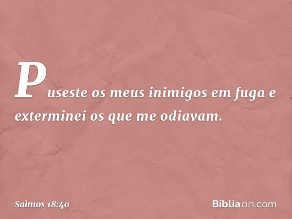 Puseste os meus inimigos em fuga
e exterminei os que me odiavam. -- Salmo 18:40