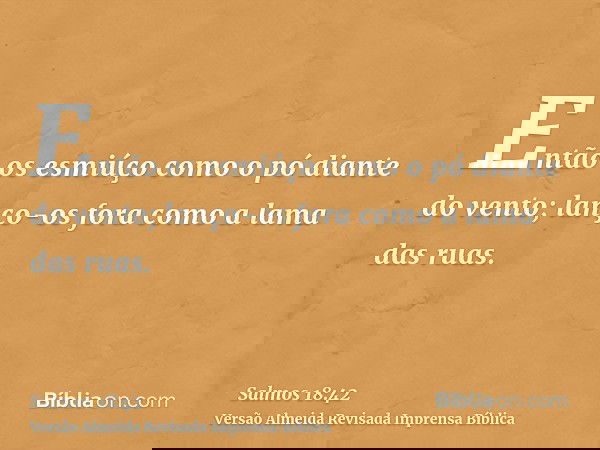 Então os esmiúço como o pó diante do vento; lanço-os fora como a lama das ruas.