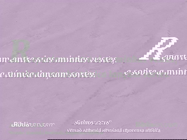 Repartem entre si as minhas vestes, e sobre a minha túnica lançam sortes.
