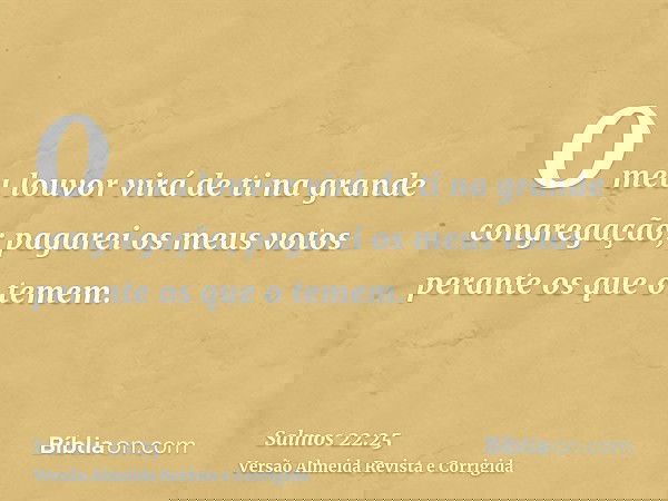 O meu louvor virá de ti na grande congregação; pagarei os meus votos perante os que o temem.