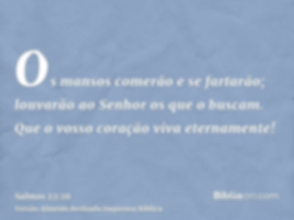 Os mansos comerão e se fartarão; louvarão ao Senhor os que o buscam. Que o vosso coração viva eternamente!