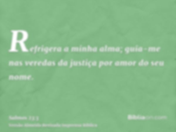 Refrigera a minha alma; guia-me nas veredas da justiça por amor do seu nome.