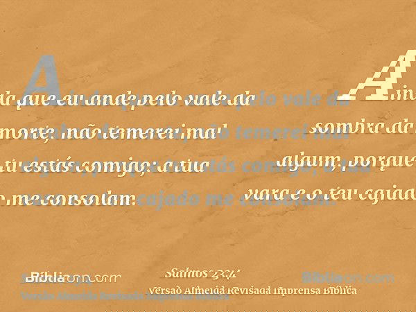 Ainda que eu ande pelo vale da sombra da morte, não temerei mal algum, porque tu estás comigo; a tua vara e o teu cajado me consolam.