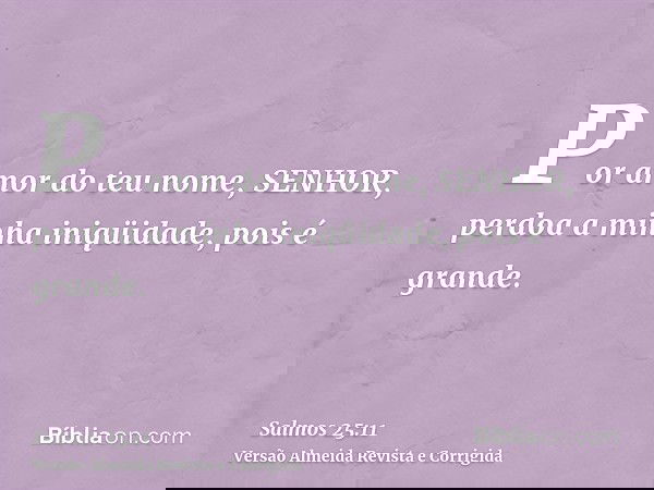 Por amor do teu nome, SENHOR, perdoa a minha iniqüidade, pois é grande.