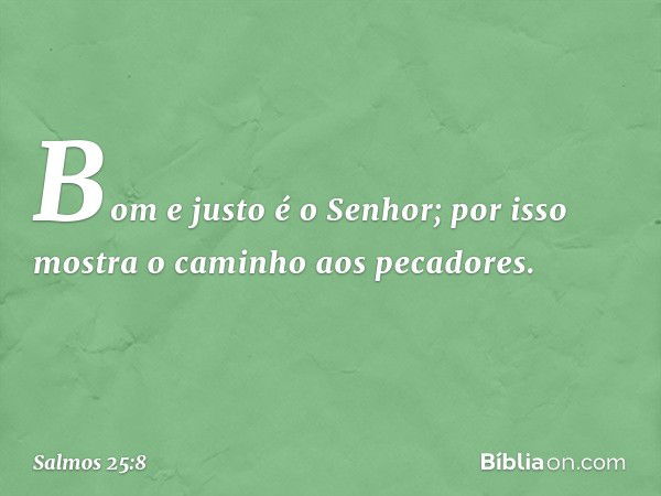 Bom e justo é o Senhor;
por isso mostra o caminho aos pecadores. -- Salmo 25:8