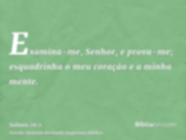 Examina-me, Senhor, e prova-me; esquadrinha o meu coração e a minha mente.