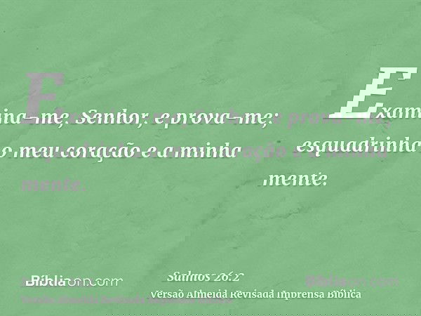 Examina-me, Senhor, e prova-me; esquadrinha o meu coração e a minha mente.