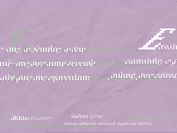 Ensina-me, ó Senhor, o teu caminho, e guia-me por uma vereda plana, por causa dos que me espreitam.