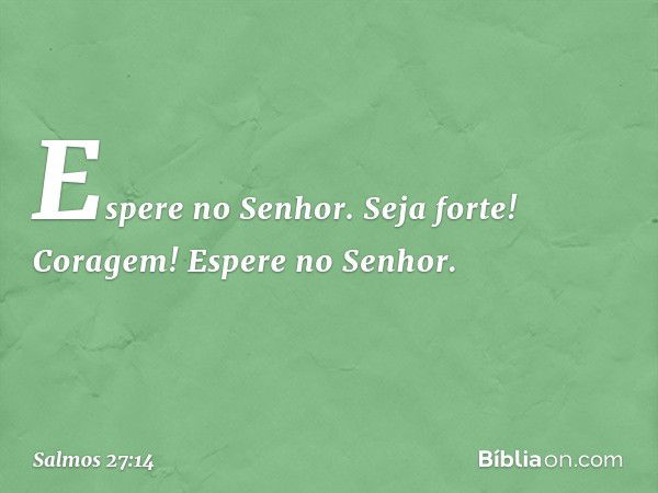 Espere no Senhor.
Seja forte! Coragem!
Espere no Senhor. -- Salmo 27:14