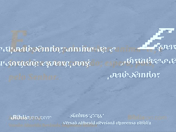 Espera tu pelo Senhor; anima-te, e fortalece o teu coração; espera, pois, pelo Senhor.