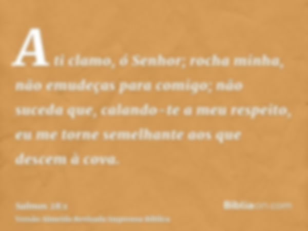 A ti clamo, ó Senhor; rocha minha, não emudeças para comigo; não suceda que, calando-te a meu respeito, eu me torne semelhante aos que descem à cova.